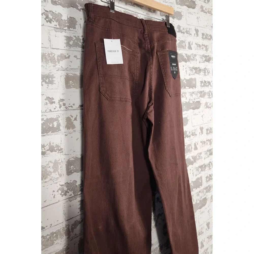 Forever 21 Cargo Pants Denim Dark Cocoa Straight Leg Distressed High Rise Casual